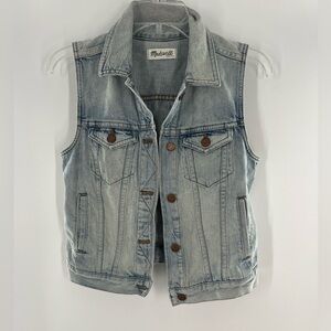 MADEWELL COLLARD VEST WASH OUT LOOK DISTRESSED W/ POCKETS DENIM JACKET S